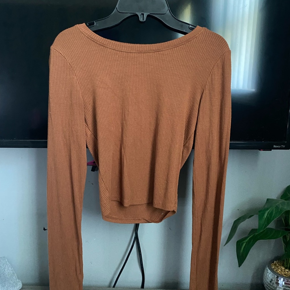 Bozzolo Tan Ribbed Long Sleeve Blouse